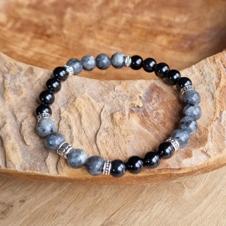 Tourmaline noire et larvikite - bracelet XXL