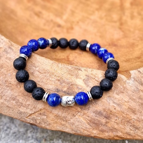 Lapis lazuli et pierre de lave - bracelet large