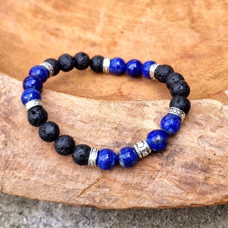 Lapis lazuli et pierre de lave - bracelet extra large