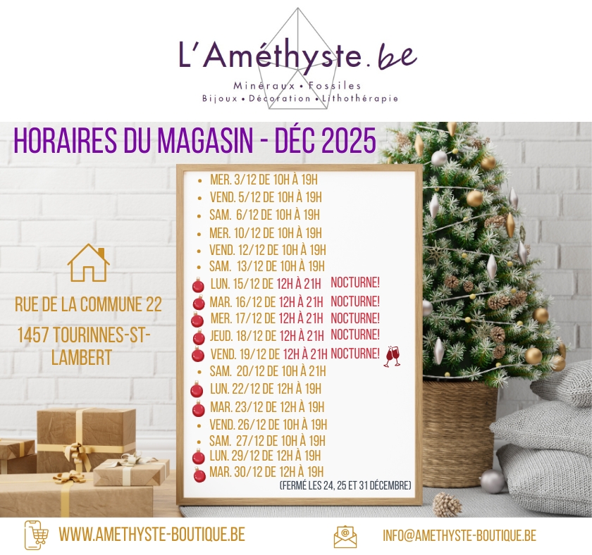 L'Améthyste.be horaires décembre 2025